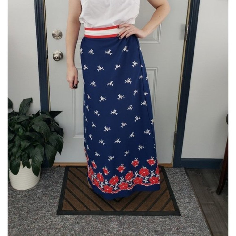 Vintage‎ 70s Hand Made Red White, and Blue Maxi Skirt